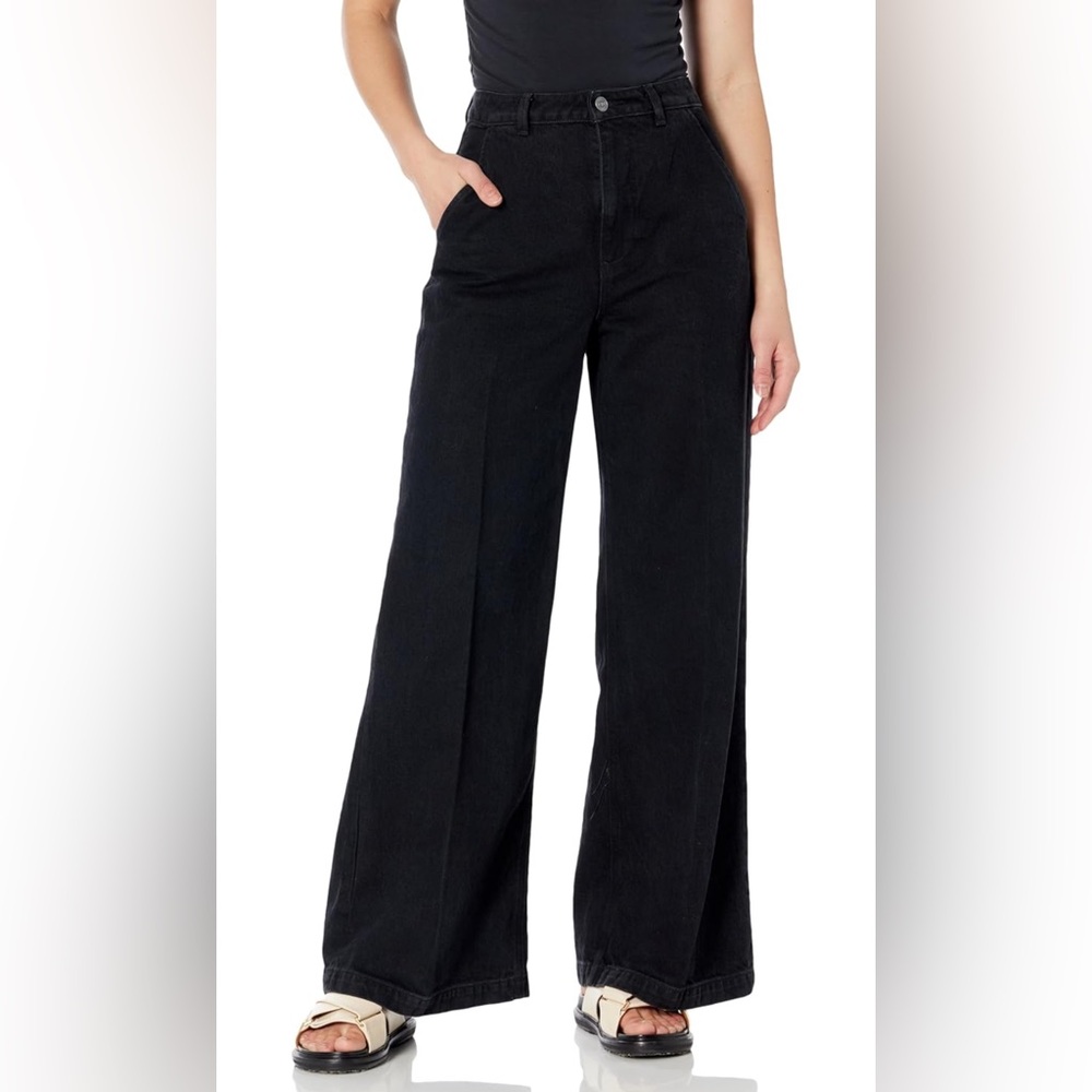 Paige Harper Ankle Wide-Leg Jeans with Trouser Pocket, black, size 24